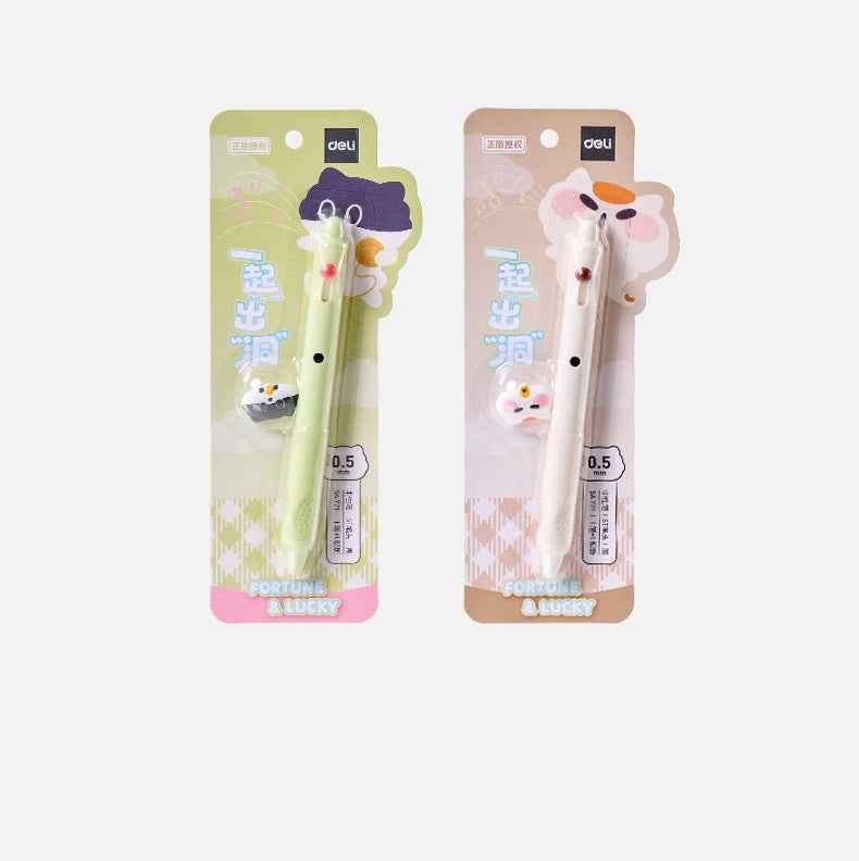 DELI Cute Cat Gel Pens,Fine Point 0.5mm Black Ink for Kids Students