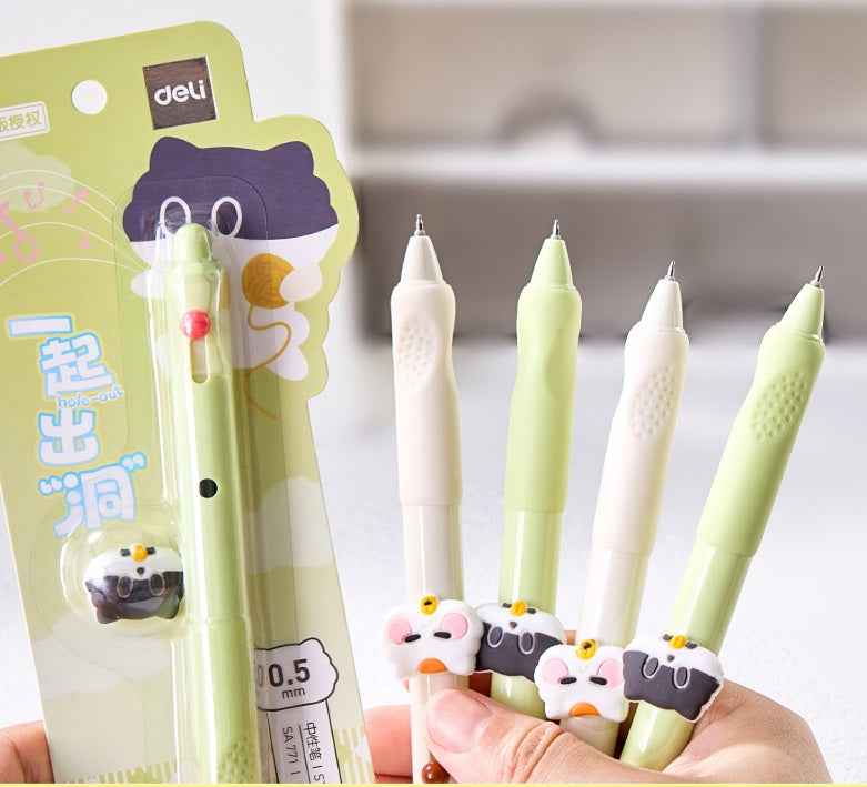 DELI Cute Cat Gel Pens,Fine Point 0.5mm Black Ink for Kids Students
