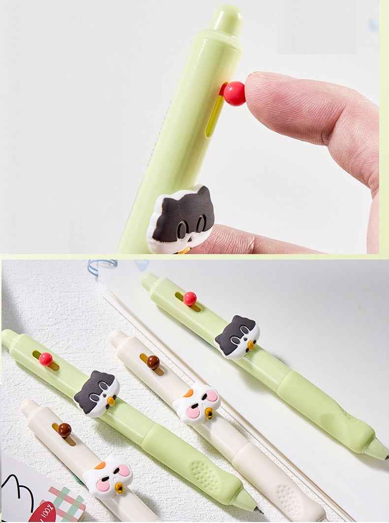 DELI Cute Cat Gel Pens,Fine Point 0.5mm Black Ink for Kids Students