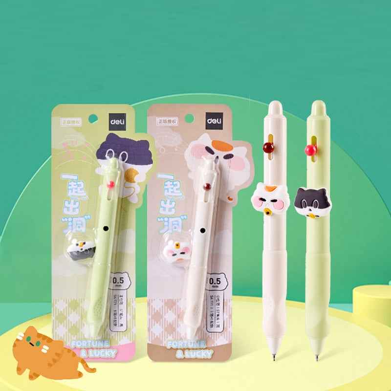 DELI Cute Cat Gel Pens,Fine Point 0.5mm Black Ink for Kids Students