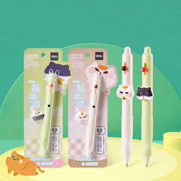 DELI Cute Cat Gel Pens,Fine Point 0.5mm Black Ink for Kids Students