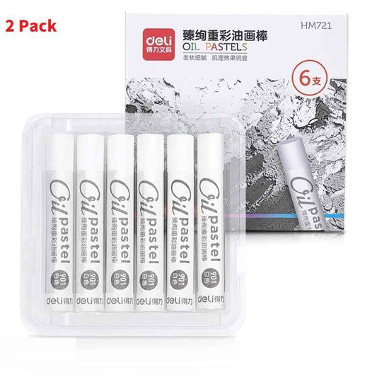 DELI HM721 Extra Soft Oil Pastels White 12pcs for Blending Coloring