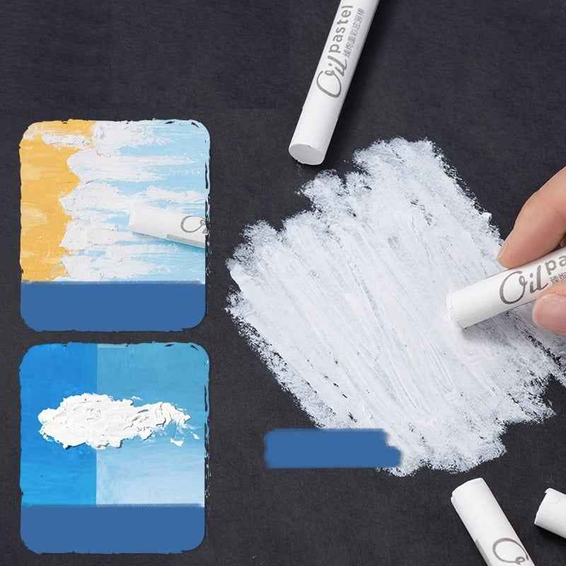 DELI HM721 Extra Soft Oil Pastels White 12pcs for Blending Coloring