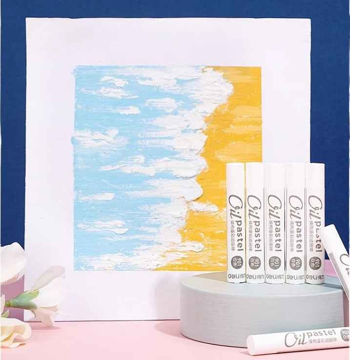 DELI HM721 Extra Soft Oil Pastels White 12pcs for Blending Coloring