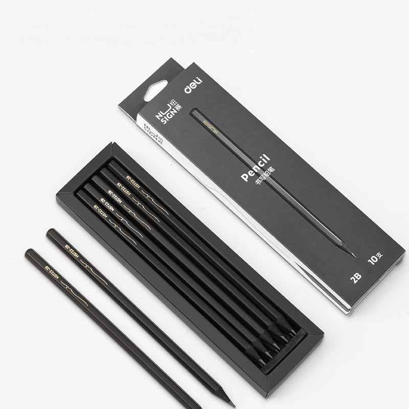 DELI 2B HB Black Wood Cased Graphite School Pencils 10 Pack - TTpen