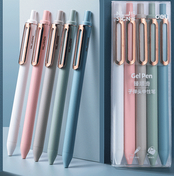 DELI NUSIGN Retractable Gel Pens Morandi,5 Pack,Black Ink