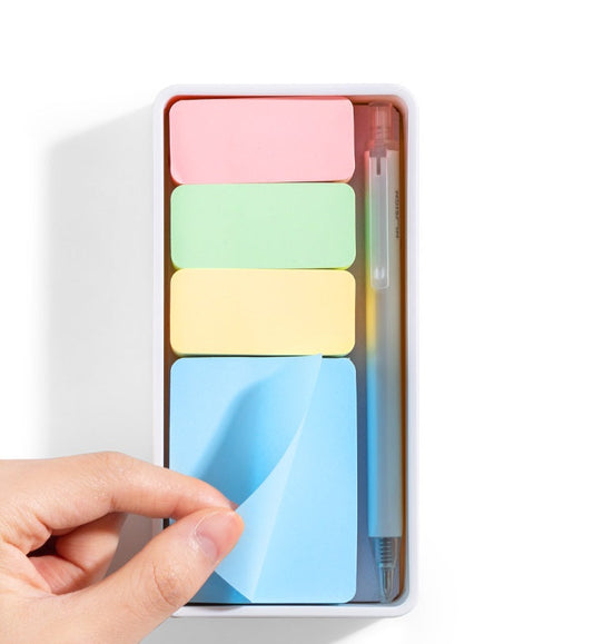 DELI Nusign NS138 Sticky Notes - 4-Color Set with Storage Tray