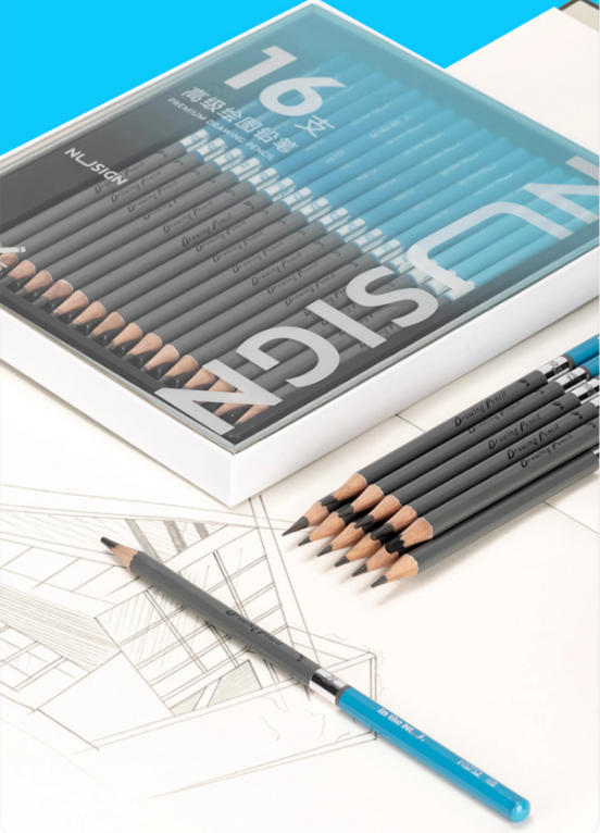 DELI Nusign NS732 Professional Drawing Sketching Pencil Set 16 Pieces