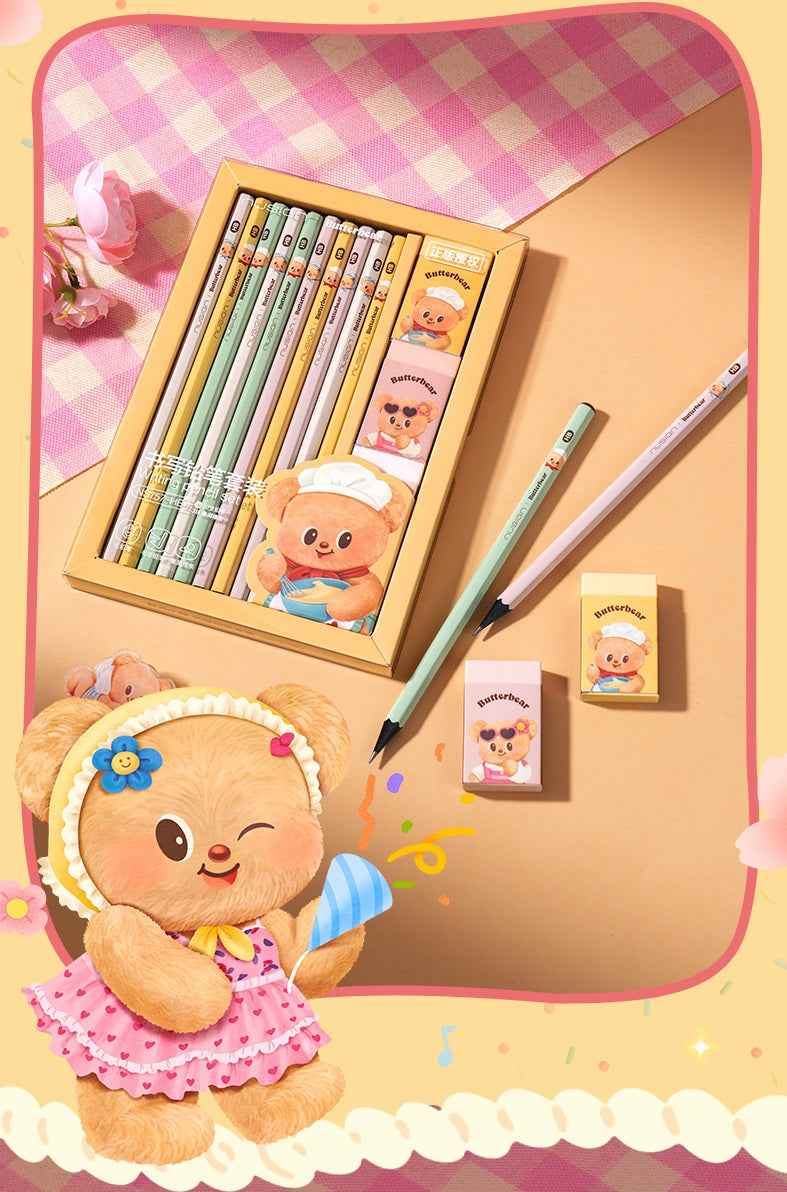 DELI Nusign NS757 Butterbear Collaboration Pencil & Eraser Set