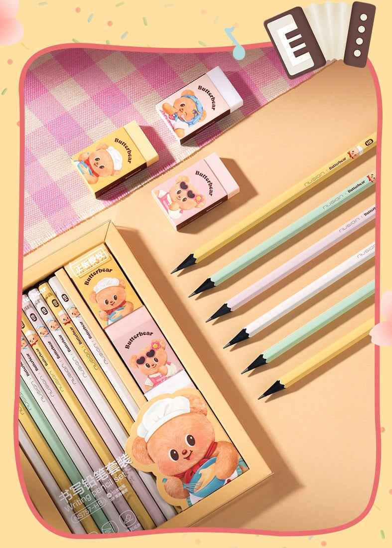 DELI Nusign NS757 Butterbear Collaboration Pencil & Eraser Set
