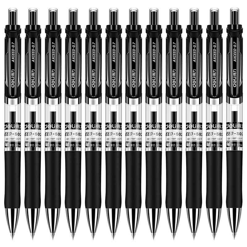 DELI S02 Retractable Gel Pen,Medium Point,0.7mm,Black Ink,12-Pack - TTpen
