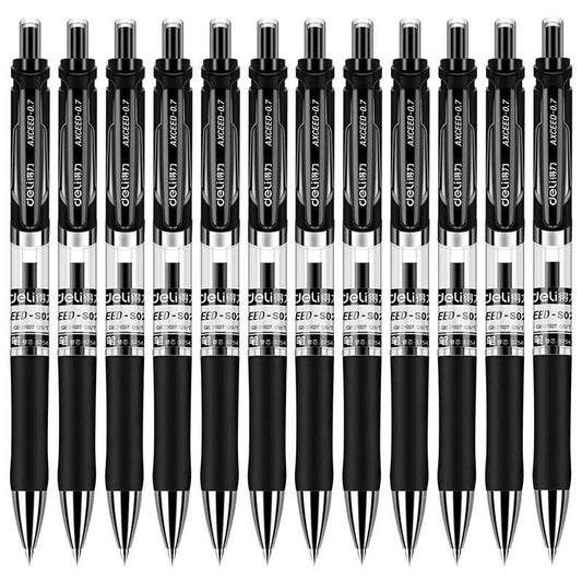 DELI S02 Retractable Gel Pen,Medium Point,0.7mm,Black Ink,12-Pack - TTpen