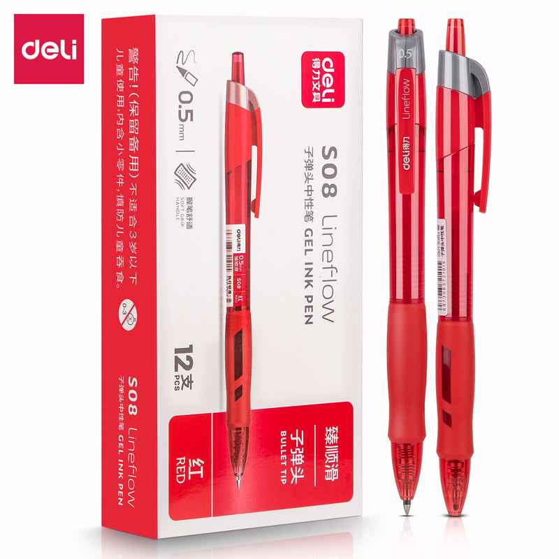 DELI S08 Gel Ink Pens,Extra Fine Point 0.5 mm,Pack of 12,Black Red Blue - TTpen