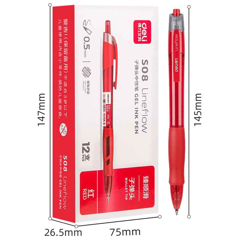 DELI S08 Gel Ink Pens,Extra Fine Point 0.5 mm,Pack of 12,Black Red Blue - TTpen