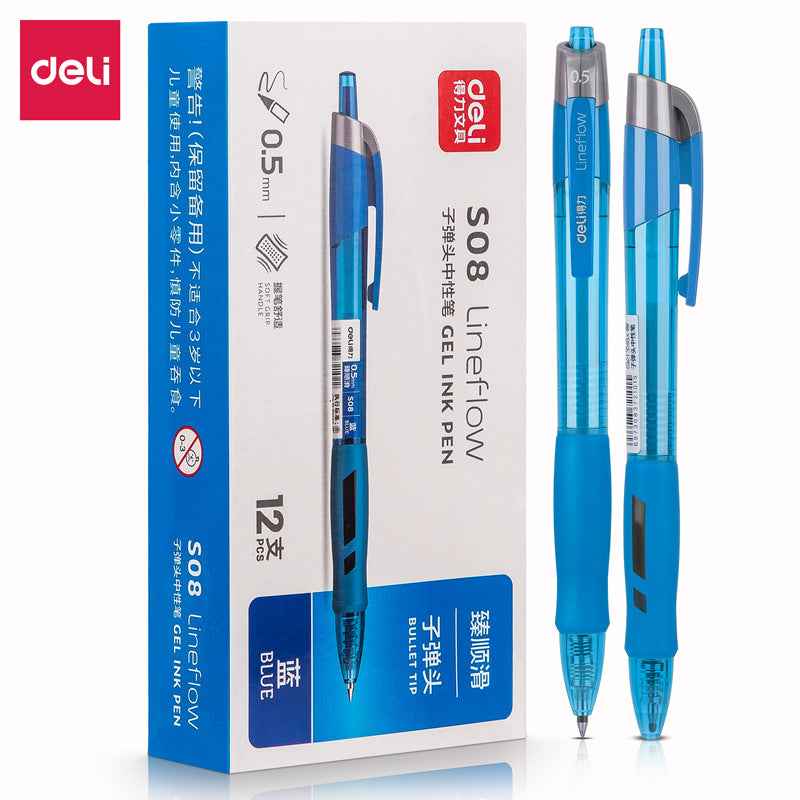 DELI S08 Gel Ink Pens,Extra Fine Point 0.5 mm,Pack of 12,Black Red Blue - TTpen