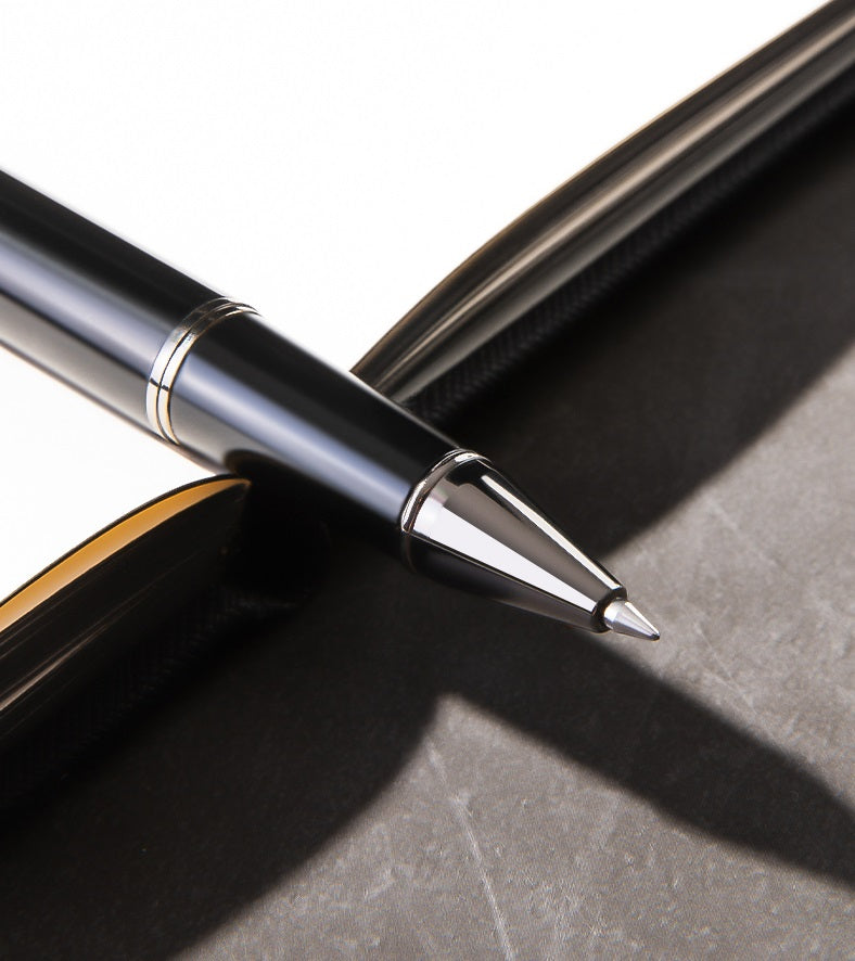DELI S153 Rollerball Pen - 0.5mm Black Ink with Black/White Metal - TTpen