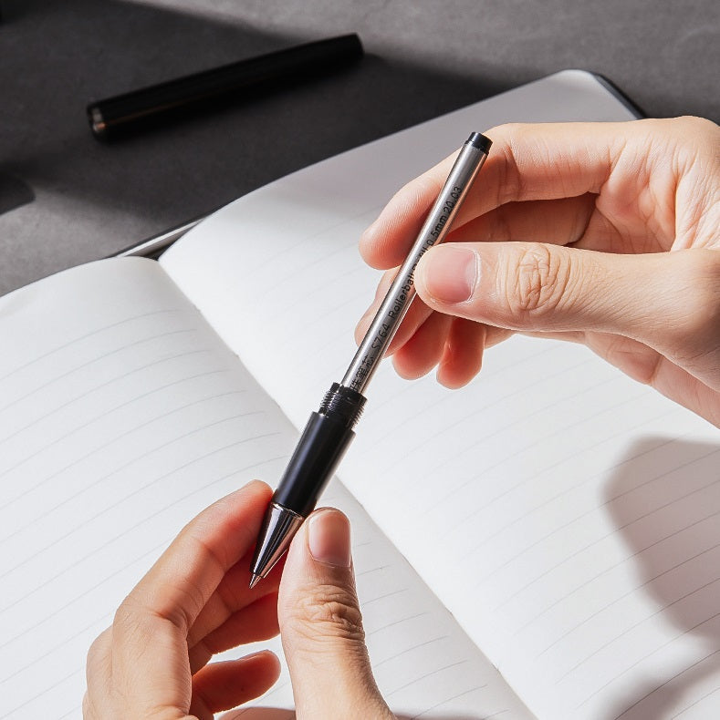 DELI S153 Rollerball Pen - 0.5mm Black Ink with Black/White Metal - TTpen