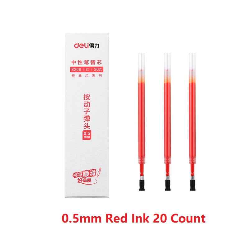 DELI S206 Retractable Gel Ink Pen Refills,0.5mm,20 Count,Black Red Blue - TTpen
