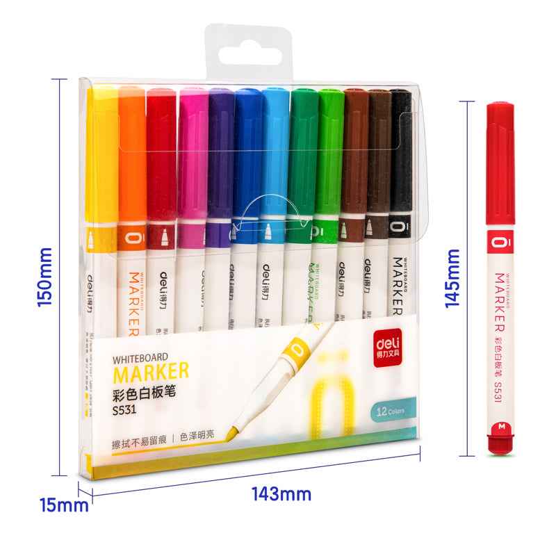 DELI Dry Erase Markers,12 Colors White Board Markers - TTpen