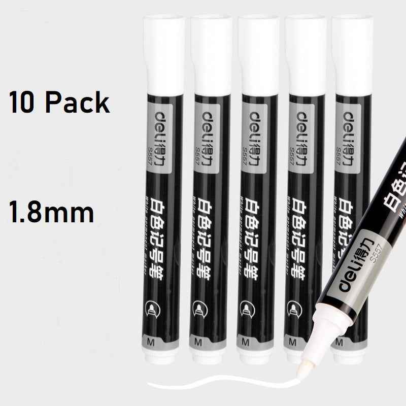 DELI White Permanet Paint Marker Pens Oil Based 1.8mm Medium Tip 10 Count - TTpen