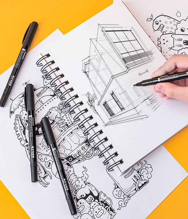 DELI Fine/Ultra Fine Twin Tip Permanent Marker Pen,Black (Pack of 12) - TTpen