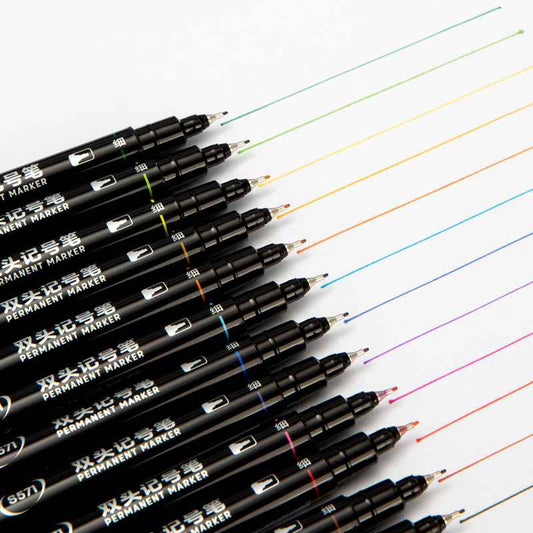 DELI Twin Tip Permanent Markers 12 Color Oil Based - TTpen