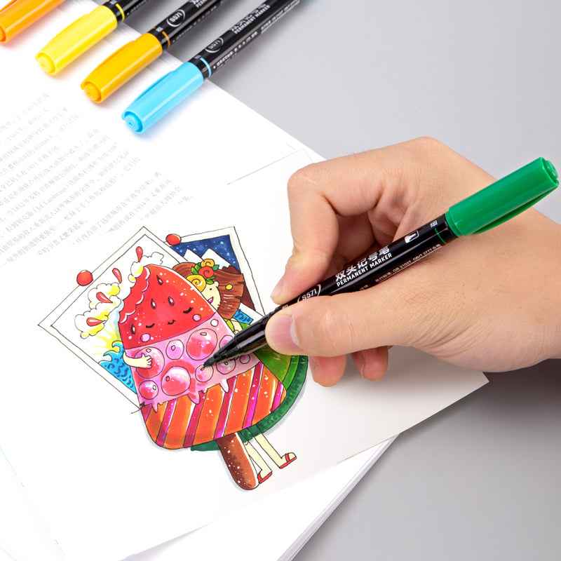 DELI Twin Tip Permanent Markers 12 Color Oil Based - TTpen