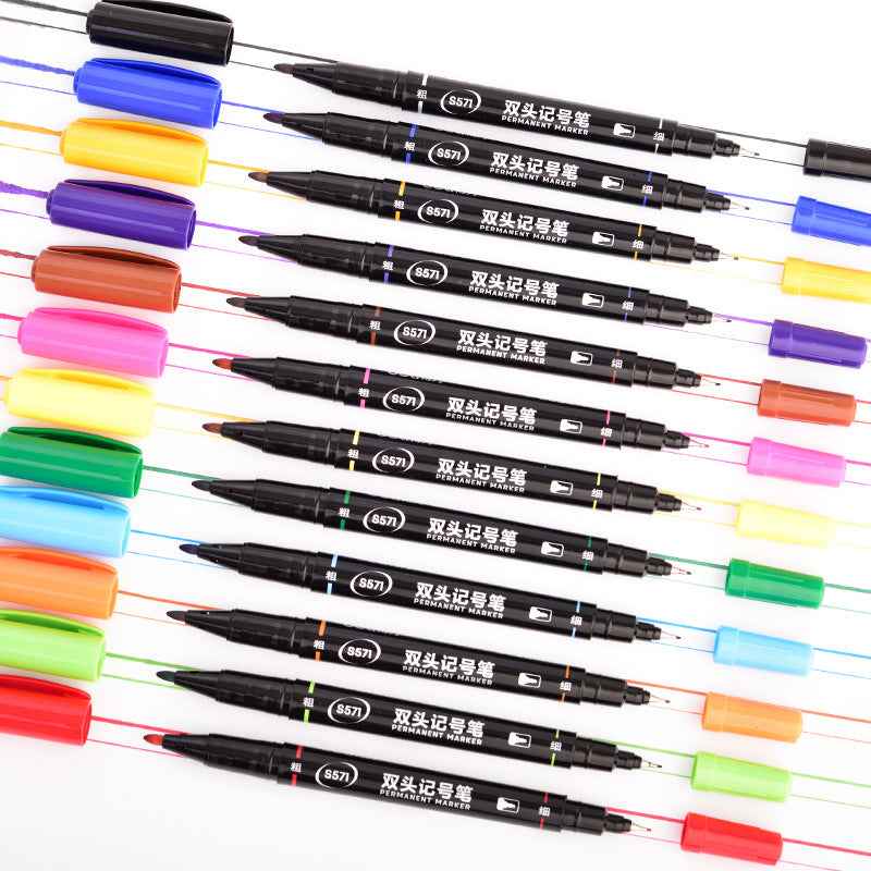DELI Twin Tip Permanent Markers 12 Color Oil Based - TTpen