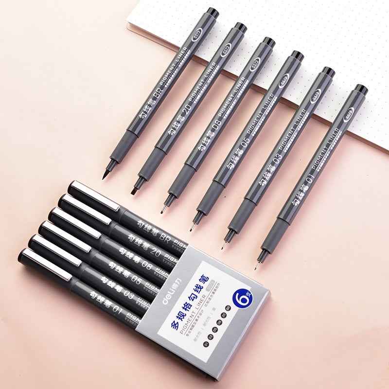 DELI Pigment Liner Pens Black Ink Fineliner for Writing Drawing Journaling 6 Pack - TTpen