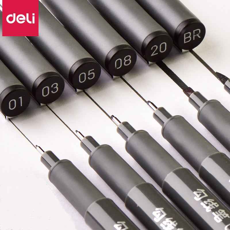DELI Pigment Liner Pens Black Ink Fineliner for Writing Drawing Journaling 6 Pack - TTpen
