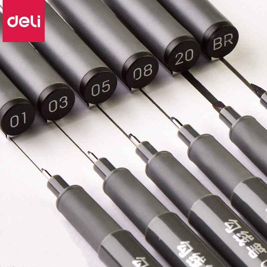 DELI Pigment Liner Pens Black Ink Fineliner for Writing Drawing Journaling 6 Pack - TTpen