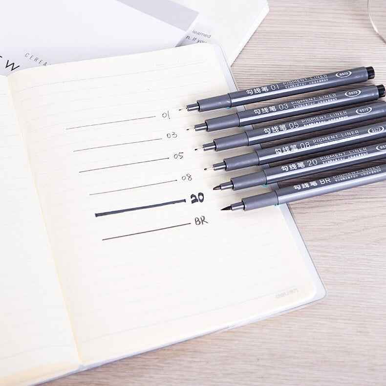 DELI Pigment Liner Pens Black Ink Fineliner for Writing Drawing Journaling 6 Pack - TTpen