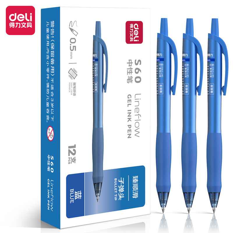 DELI S60 Retractable Lineflow Gel Pen 0.5mm Fine Point,12 Count - TTpen