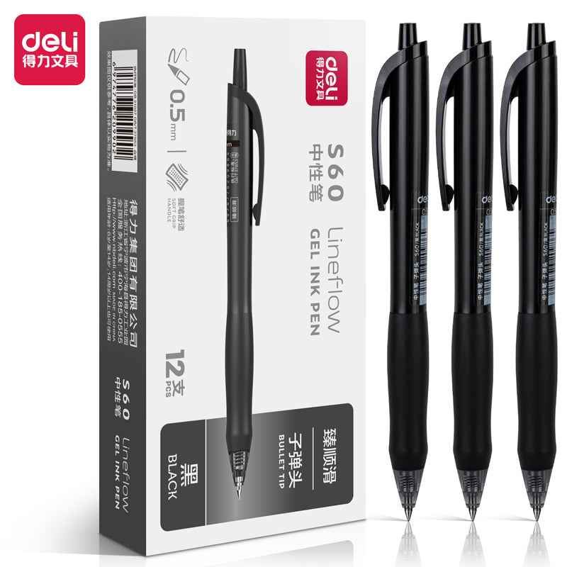DELI S60 Retractable Lineflow Gel Pen 0.5mm Fine Point,12 Count - TTpen