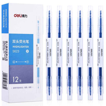 DELI Dual Tip Highlighters Fluorescent Yellow Orange Pink Green Blue Purple,12 Count - TTpen