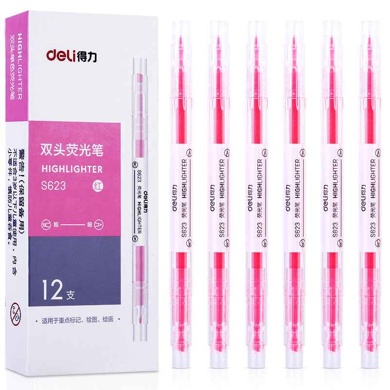 DELI Dual Tip Highlighters Fluorescent Yellow Orange Pink Green Blue Purple,12 Count - TTpen