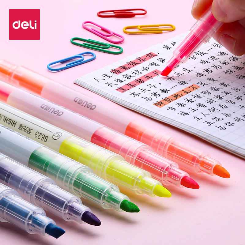 DELI Dual Tip Highlighters Fluorescent Yellow Orange Pink Green Blue Purple,12 Count - TTpen