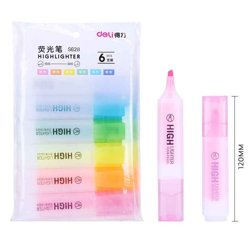 DELI Art Highlighter Pens 6 Jelly Assorted Colors Chisel Tip - TTpen