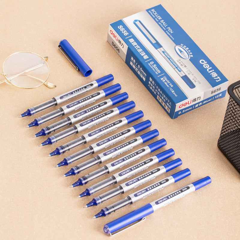 DELI S656 Rollerball Pens 12 Pack Black Red Blue Liquid Ink 0.5mm Fine Point - TTpen