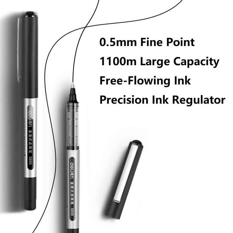 DELI S656 Rollerball Pens 12 Pack Black Red Blue Liquid Ink 0.5mm Fine Point - TTpen