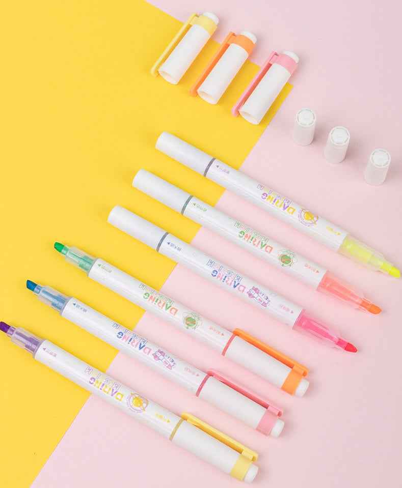 DELI S749 Dual-Tip Highlighter,Chisel Tip,6 Assorted Colors,3 Pack - TTpen