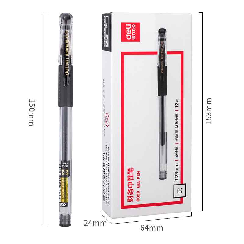 DELI S820 Black Gel Pen Ultra Fine Point 0.28mm,12 Pack - TTpen