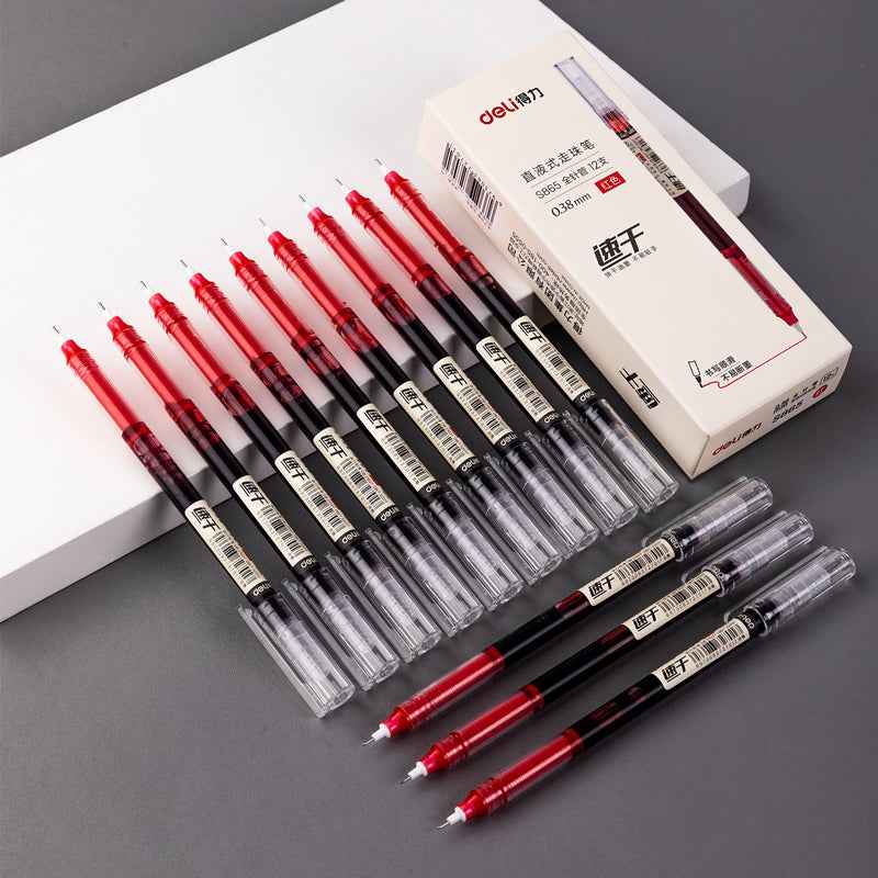 DELI Liquid Ink Rollerball Pens Duick-Drying Extra Fine Point 0.38mm 12 Pack - TTpen