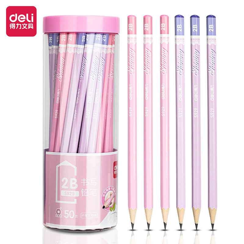 DELI 2B Pencil 50 Pack Blue Pink Wooden Drawing Pencils for School Office - TTpen