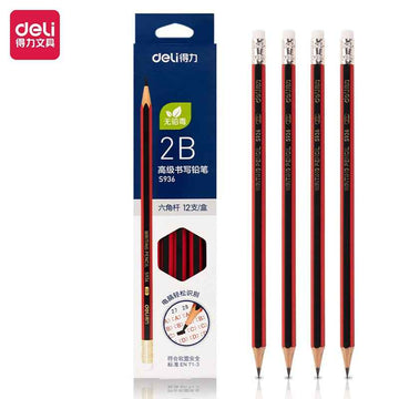 DELI 2B/HB Wood Cased School Writing Pencils with Erasers 12 Count - TTpen