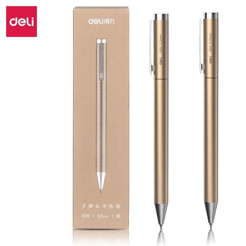 DELI S99 All Metal Ballpoint Pen – 0.5mm Black Ink Gel Pen 2 Pack