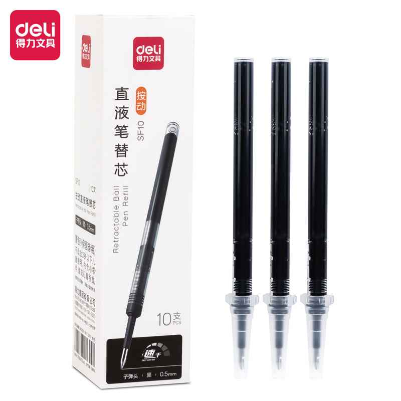 DELI SF10 Liquid Black Ink Retractable Rollerball Pen Refills,0.5mm Fine Point,10 Refills - TTpen
