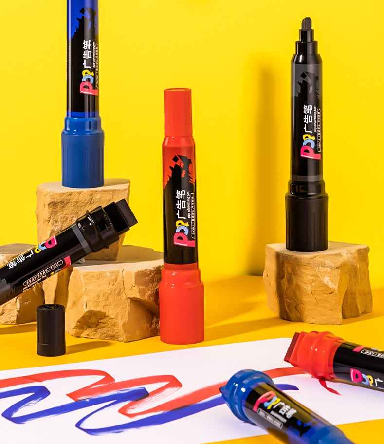 DELI SK101 POP Advertising Marker Pen 8mm-20mm Dual Tip Oil-Based 3 Pack - TTpen