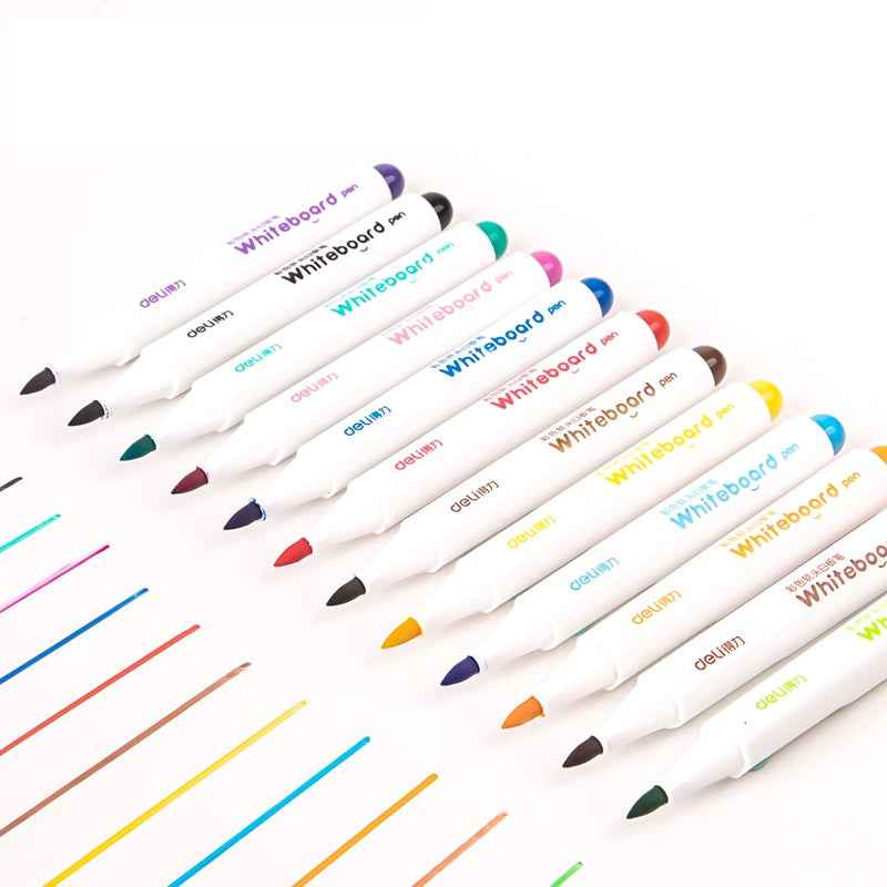 DELI 12 Color Whiteboard Dry Erase Markers Soft Tip for School Fridge Office - TTpen