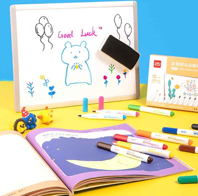 DELI 12 Color Whiteboard Dry Erase Markers Soft Tip for School Fridge Office - TTpen
